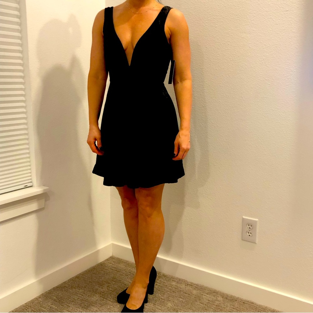 NEW Lulus Night Black Velvet Backless Skater Party Dress, Small